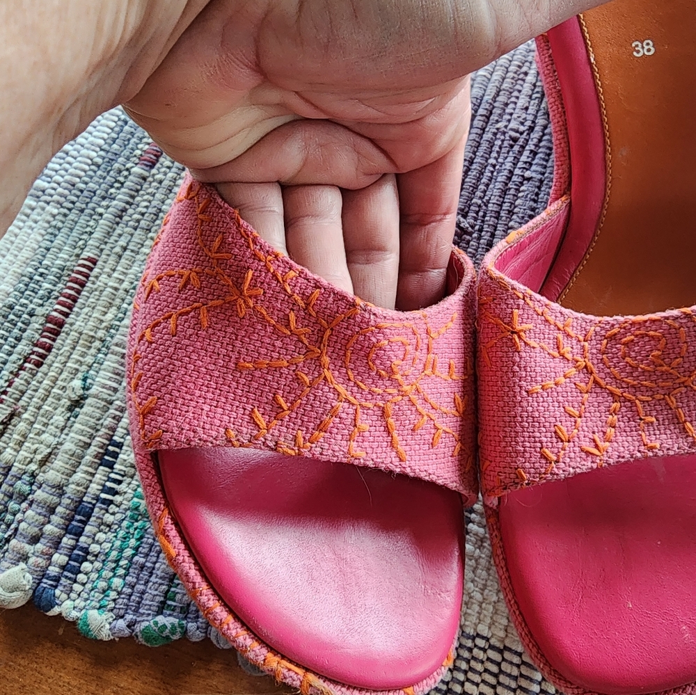 ECCO SLide Heeled Sandals Pink and Orange sz 38 - Picture 8 of 10